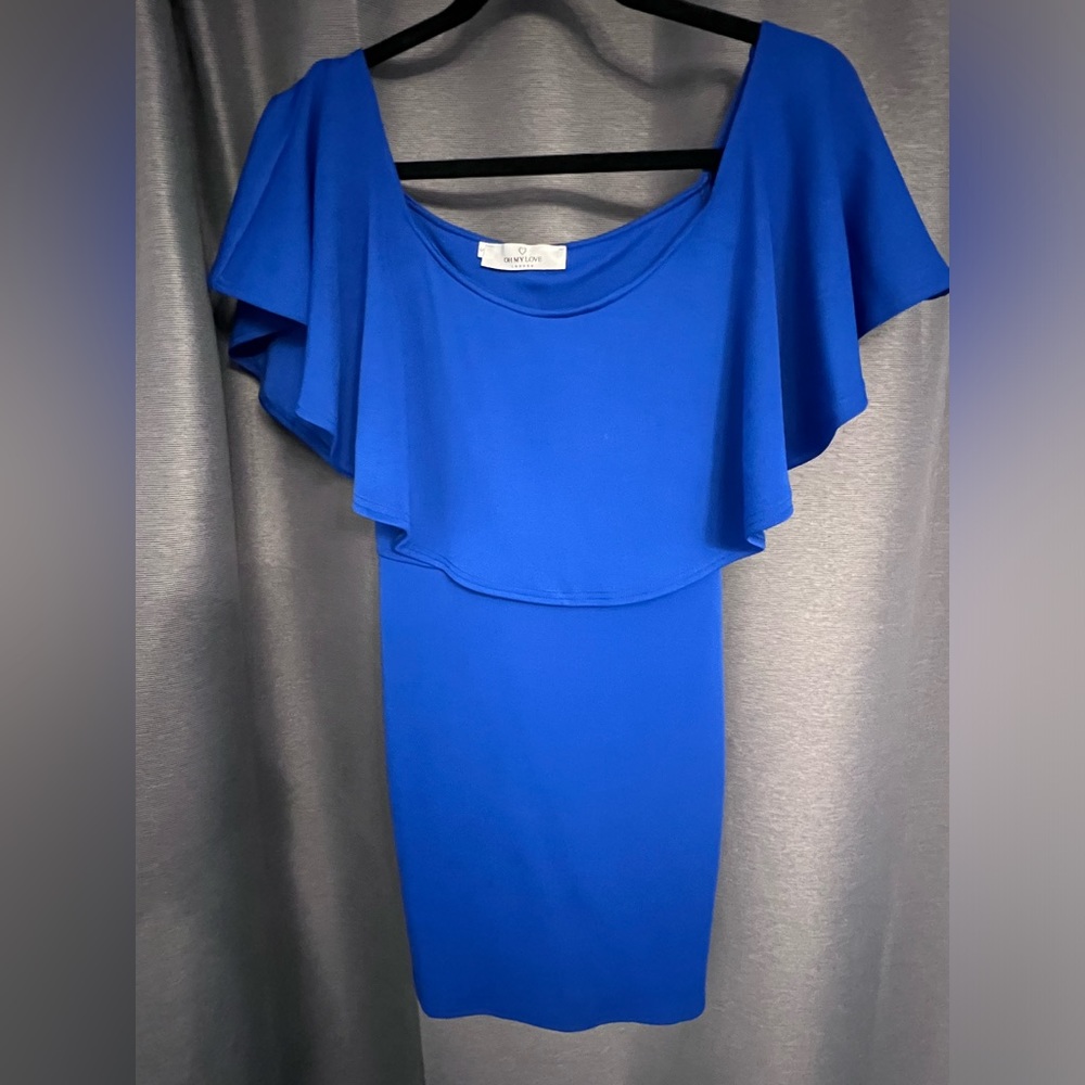 Royal blue over the shoulder bodycon dress from Oh My Love London brand